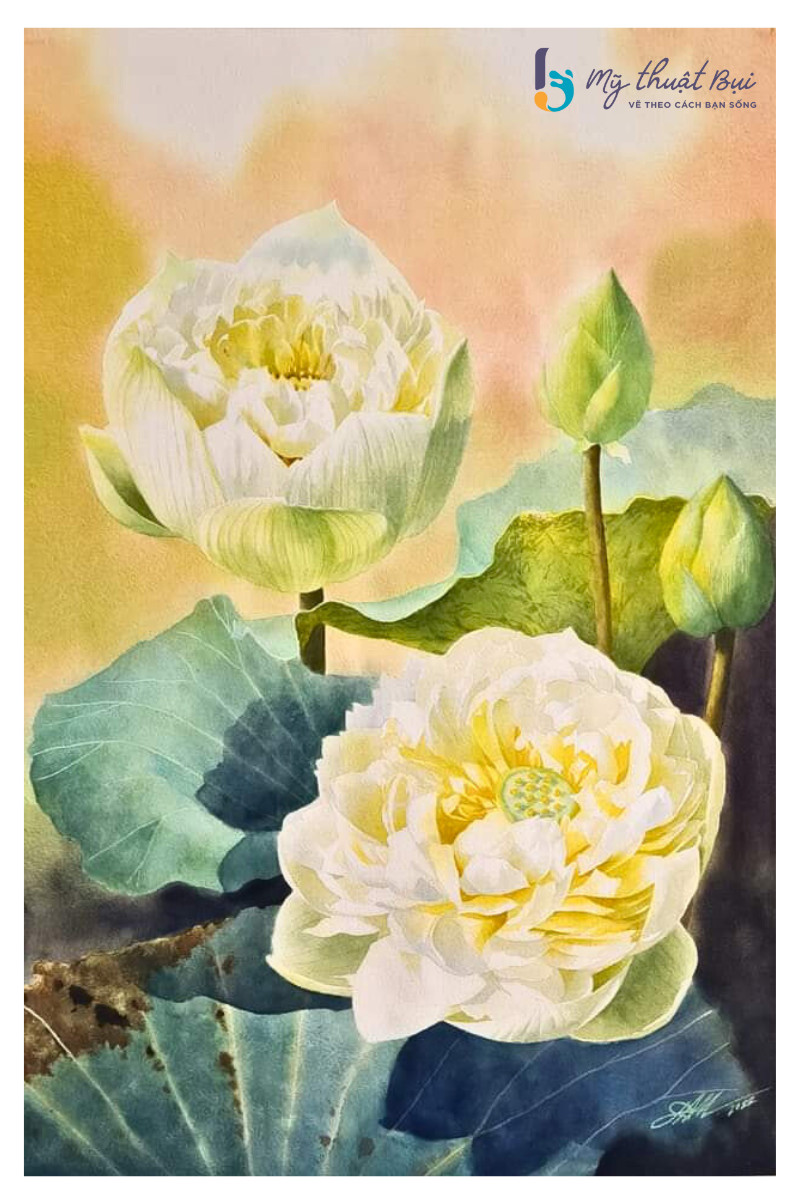 Hình vẽ búp sen với phối màu tương phản