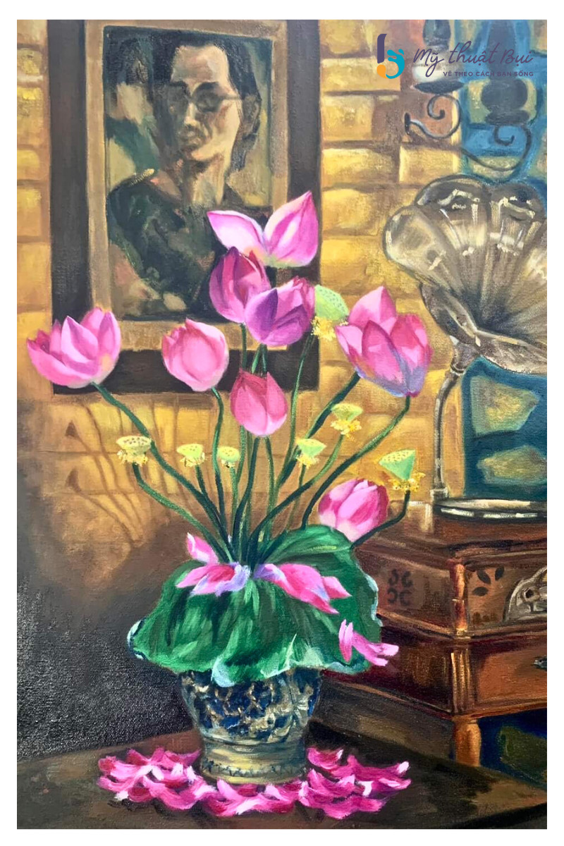 Hình vẽ hoa sen với gam màu pastel