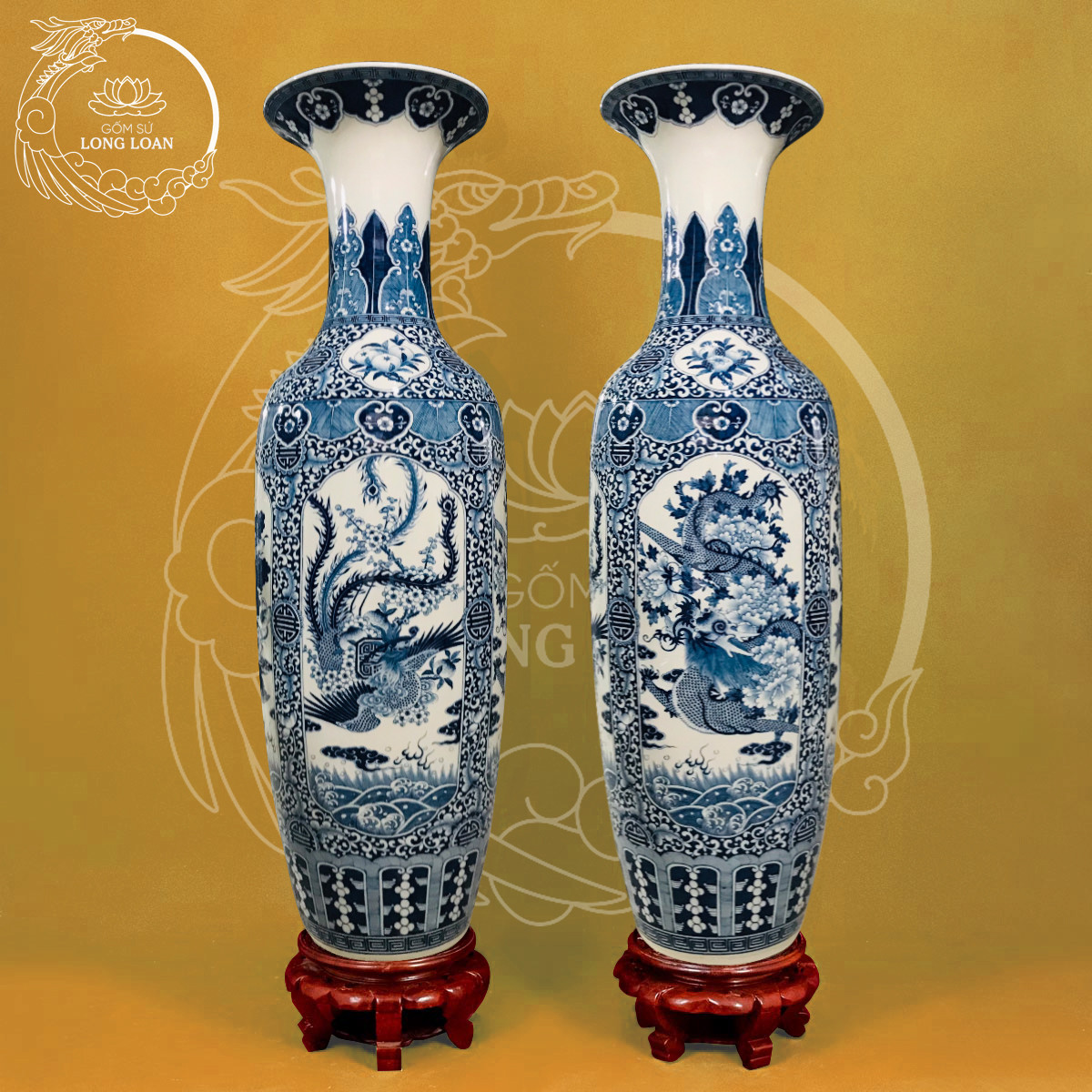 Lọ lộc bình tứ linh men lam – Gốm sứ Long Loan