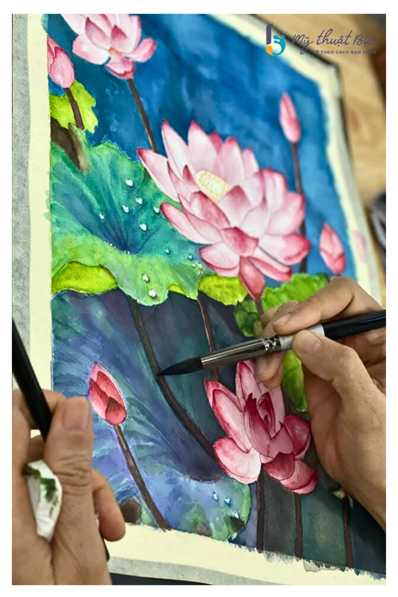 Tranh vẽ đầm sen đơn giản