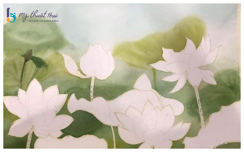 Các bước vẽ hoa sen - Bước 1: Lên màu nền