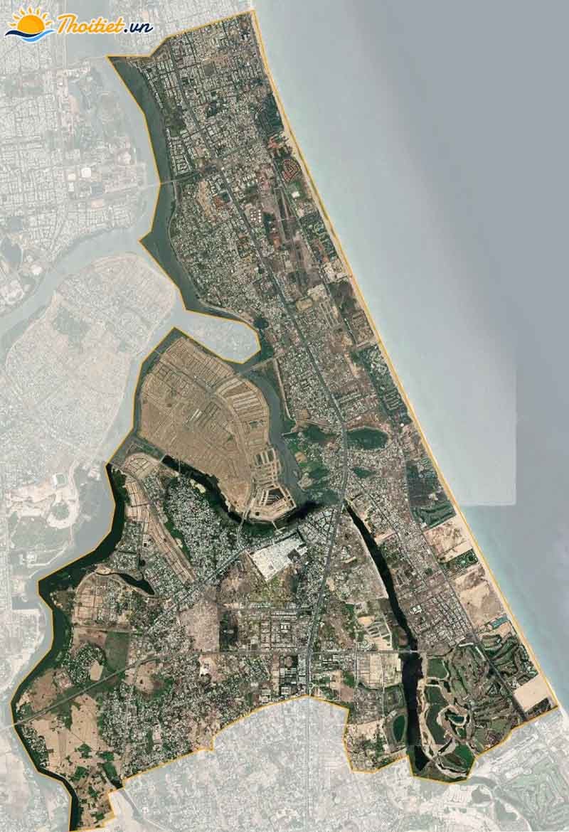 Hình ảnh vệ tinh tổng quan về địa hình và cảnh quan quận Ngũ Hành Sơn