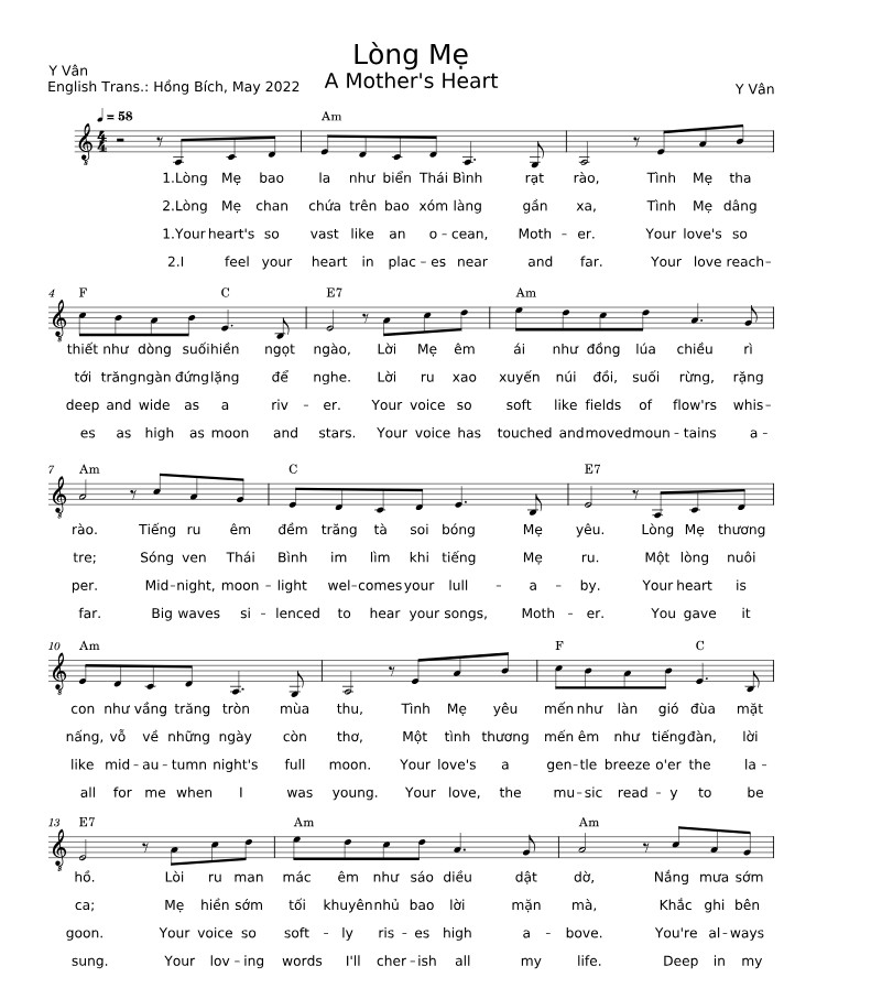 Hợp âm bài hát Lòng Mẹ