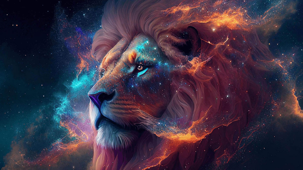 Biểu tượng Sư Tử mạnh mẽ với gam màu vàng và cam rực rỡ, tượng trưng cho những người sinh tháng 8 thuộc cung Sư Tử