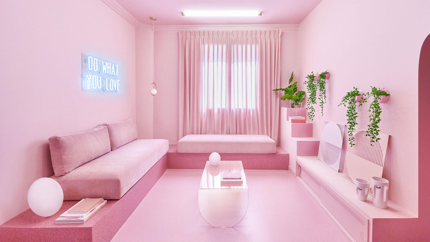 Phòng ngủ với tông màu hồng nhẹ nhàng, ấm cúng, giúp hóa giải xung khắc giữa vợ chồng mệnh Mộc và Thổ