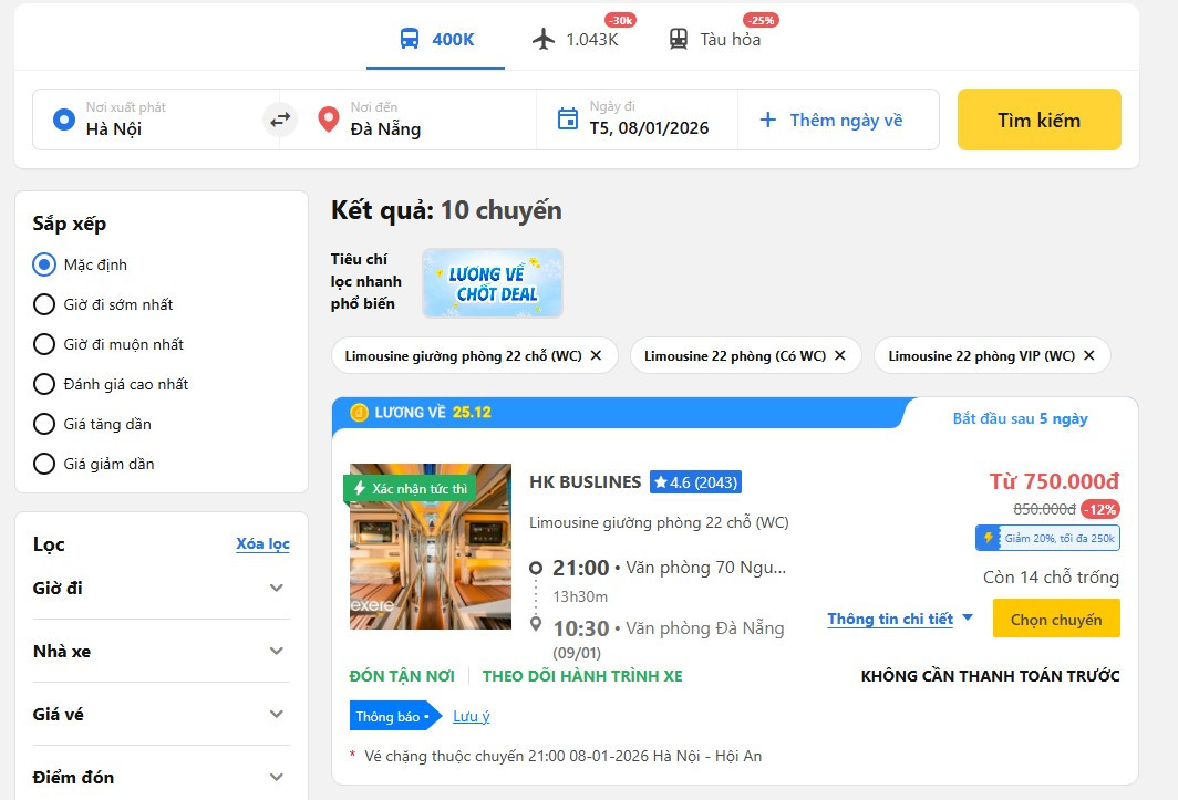 Xe khách đi Đà Nẵng