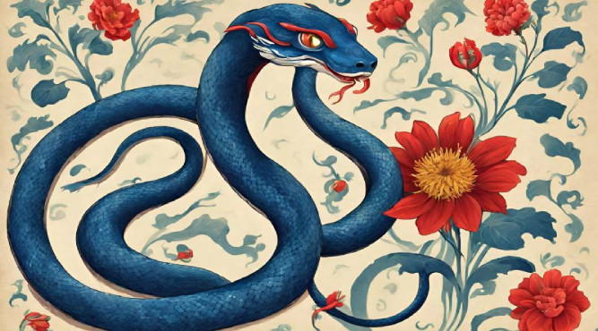 Hình ảnh của một chú rắn Kỷ Tỵ trong rừng già, biểu tượng của sự thông thái và bền bỉ