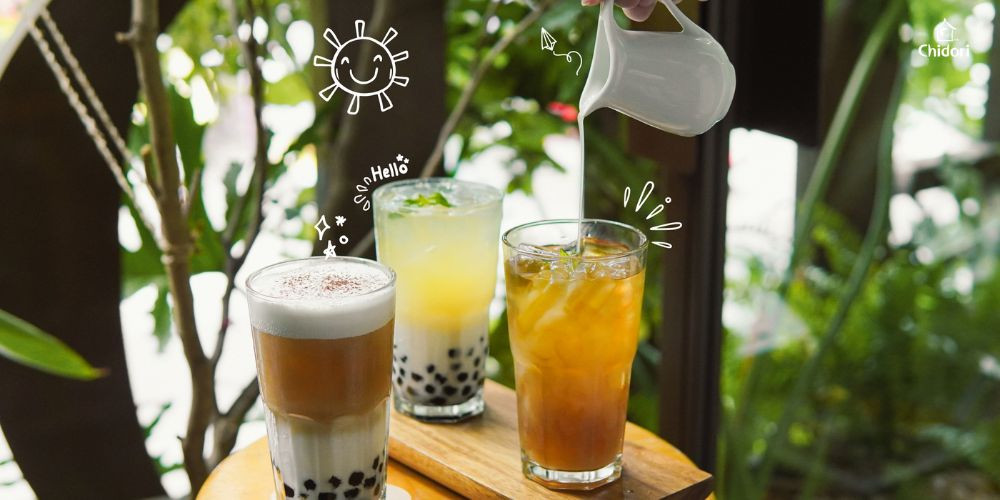 Nước uống tại Chidori đa dạng với nhiều loại trà trái cây, trà sữa đủ vị,... hấp dẫn