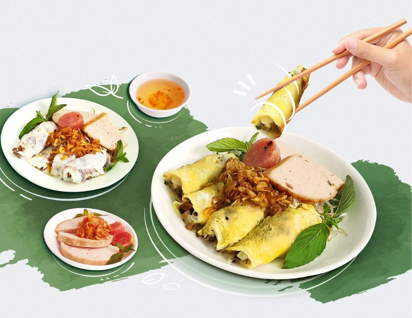 Bánh cuốn ngon Sài Gòn và nguyên liệu trứng