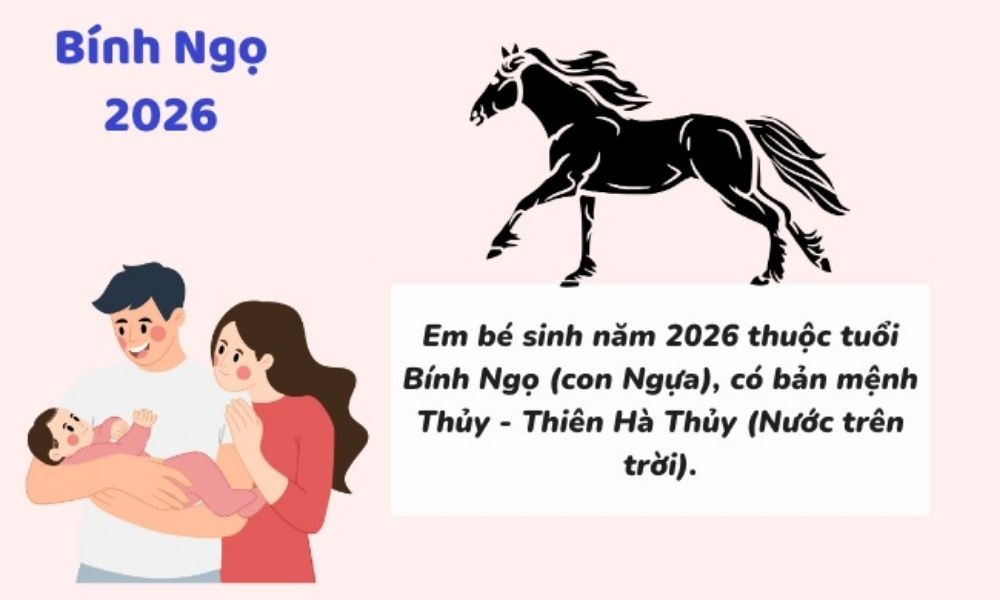 Em bé sinh năm 2026 thuộc tuổi Bính Ngọ, mệnh Thiên Hà Thủy