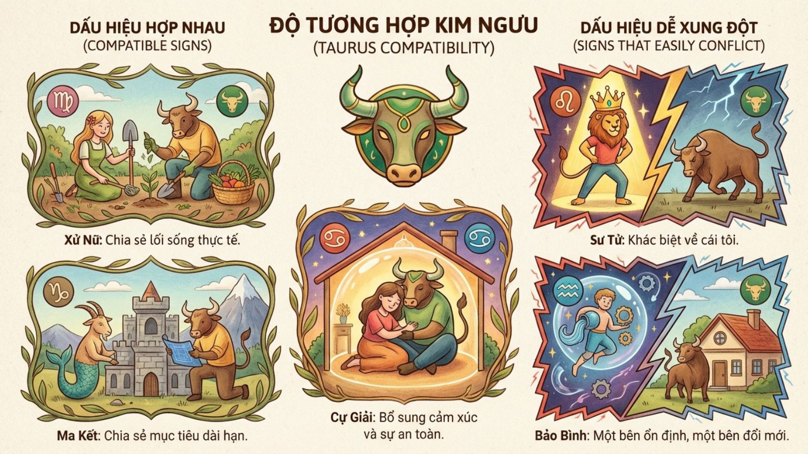 Cung hợp, cung khắc cung Kim Ngưu