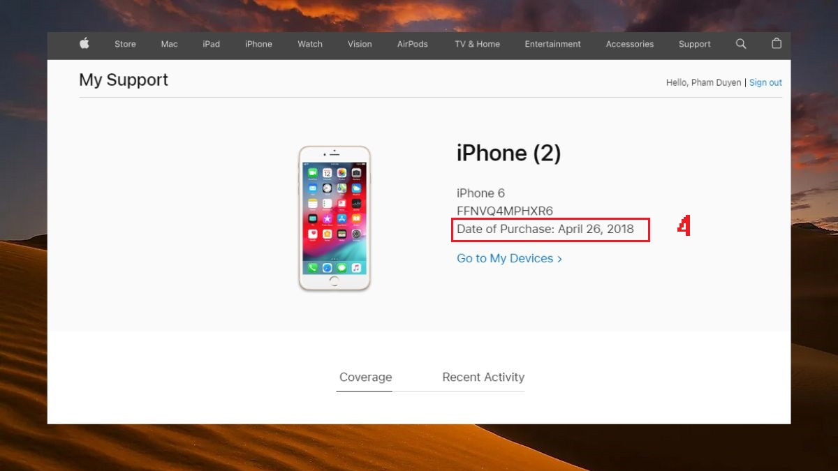 Kiểm tra ngày kích hoạt iPhone trên web Apple bước 6