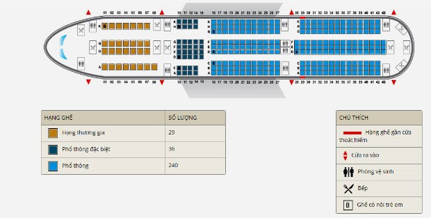Sơ đồ chỗ ngồi Airbus 350 Vietnam Airlines