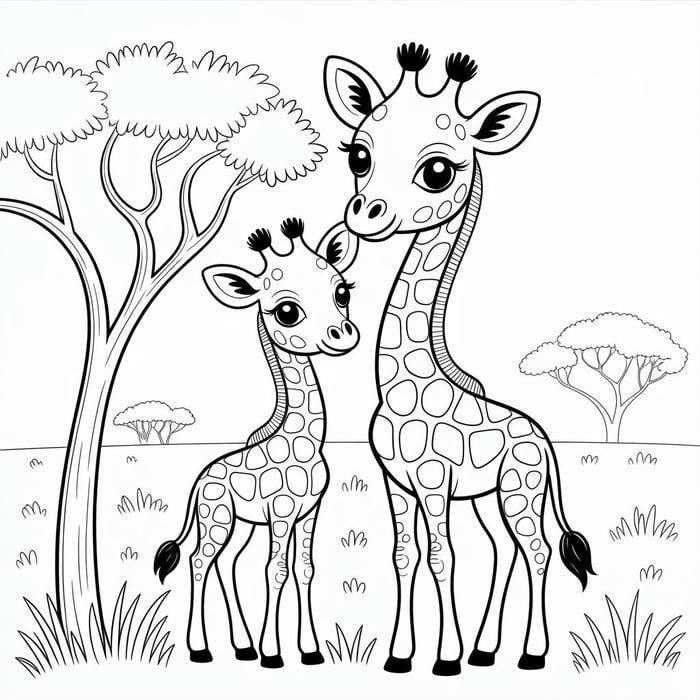 Hình tô màu một chú hươu cao cổ với phong cách hoạt hình ngộ nghĩnh